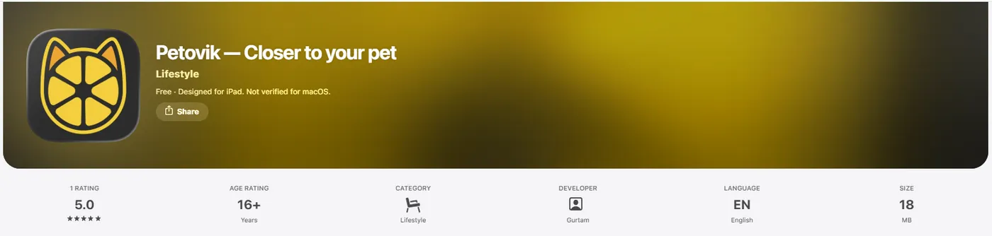 Petovik app listing in the App Store