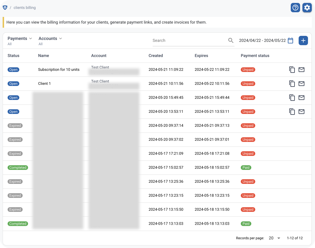 Client Payment Links in Partner Panel