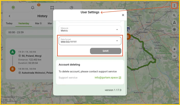 App for Pet Tracking Settings