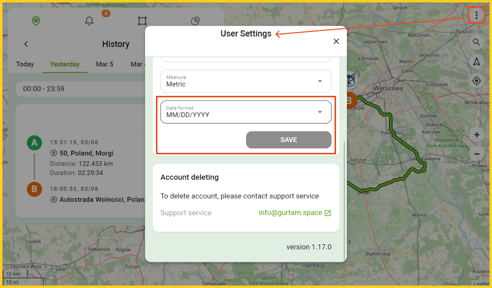 App for Pet Tracking Settings