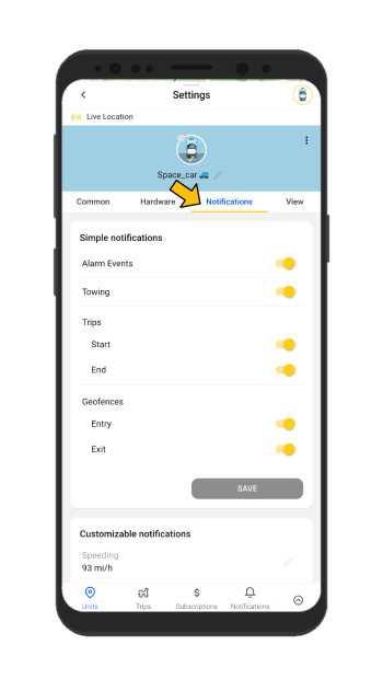 Tipos de notificações do gps tracker