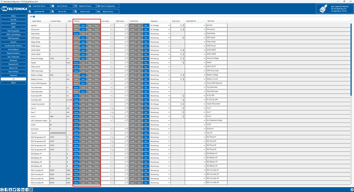 GPS tracker parameters to send