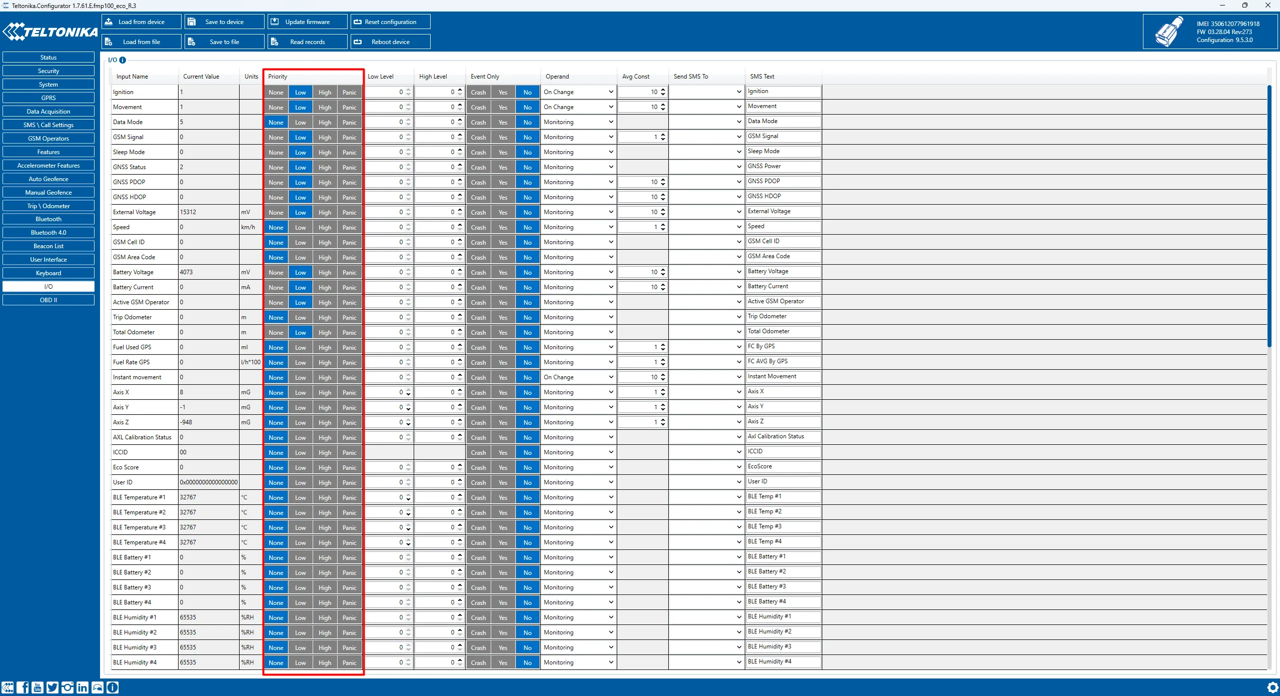 GPS tracker parameters to send