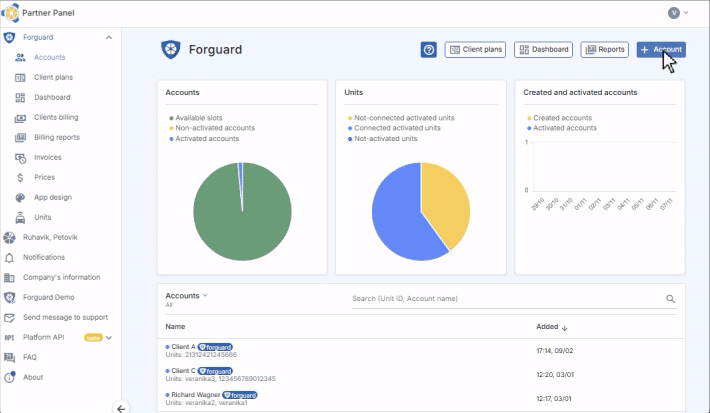 GPS tracking account created in 2 clicks