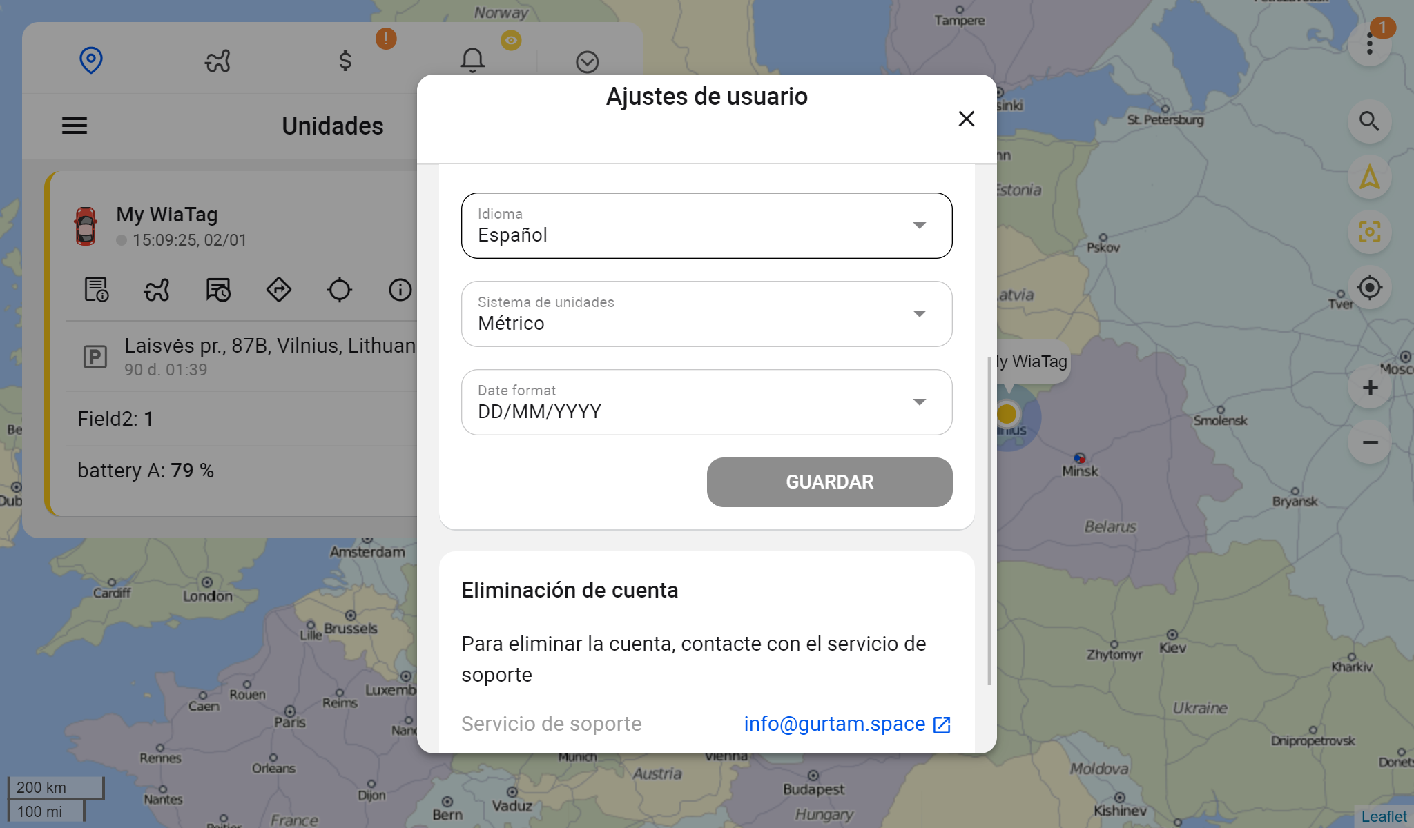 Configuración de usuario en español