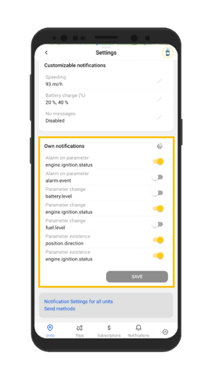 Set customizable notifications to trace your vehicle 