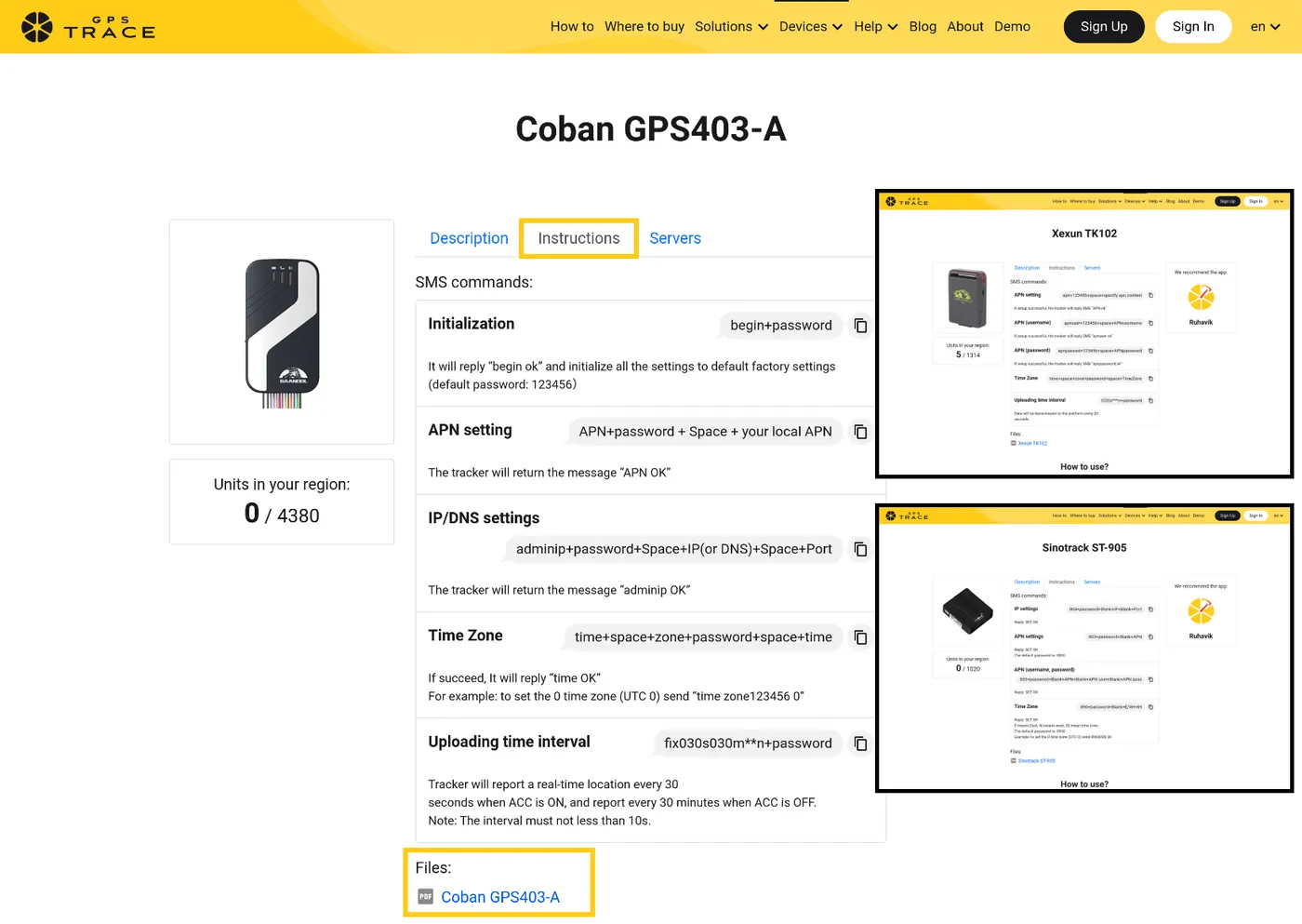 Benutzerhandbücher für GPS-Geräte auf der GPS-Trace-Website
