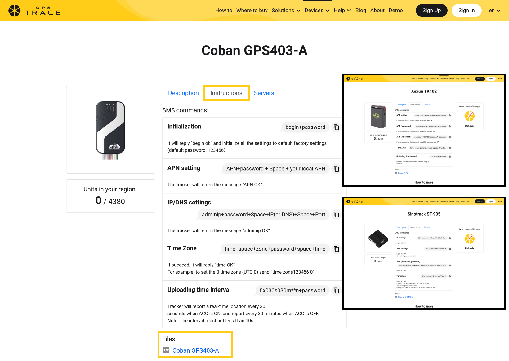 Manuales de usuario para dispositivos GPS en el sitio web de gps trace