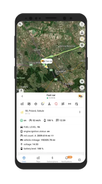 Dane gps trackera w czasie rzeczywistym