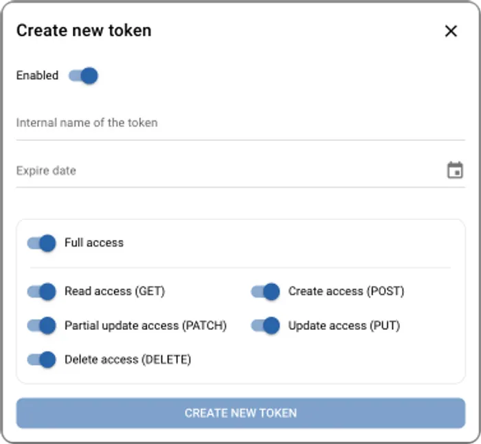 Configurações de token de autorização no GPS-Trace Console