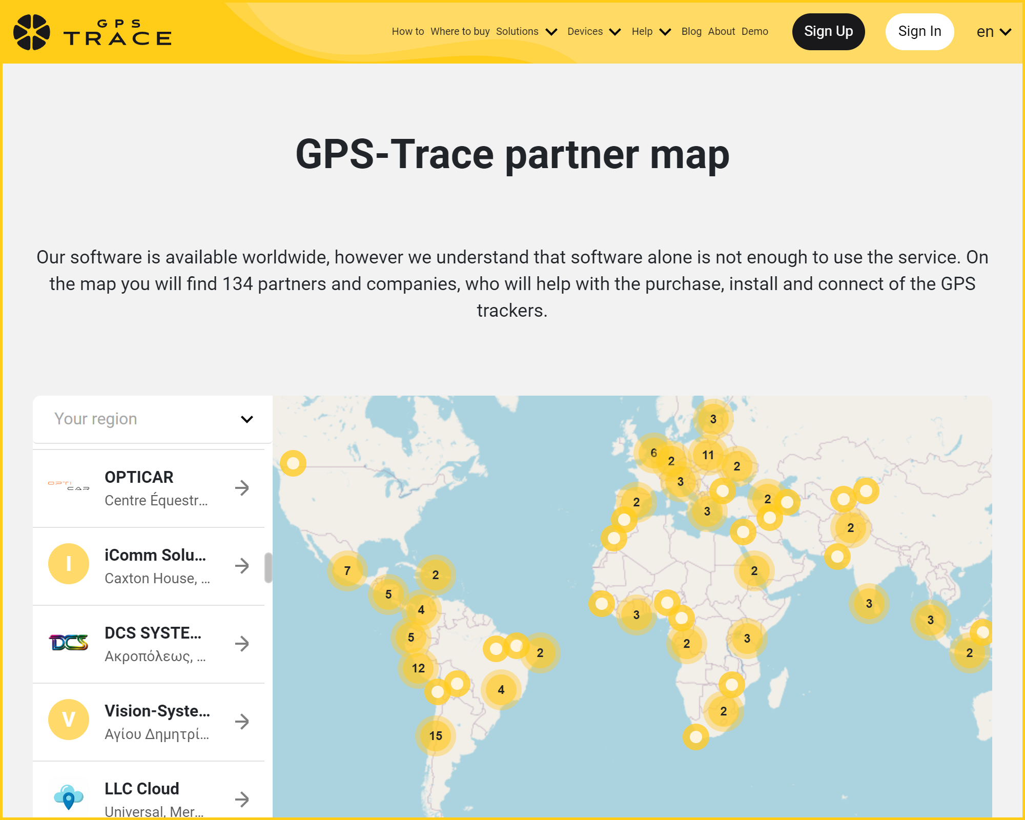 Mapa de parceiros GPS