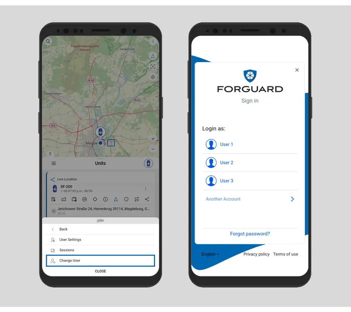 Changer d'utilisateur GPS app
