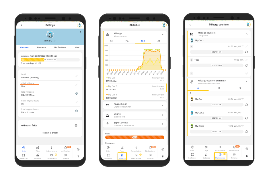 Contadores de Quilometragem e Horas de Motor