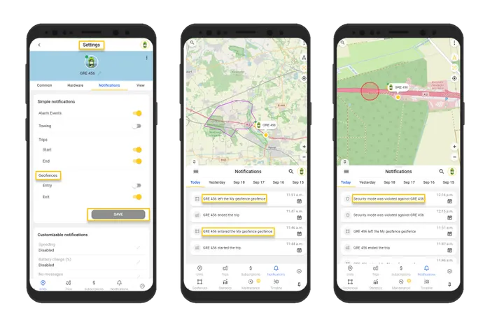 Notifications About Geofences and Security Mode Allerts