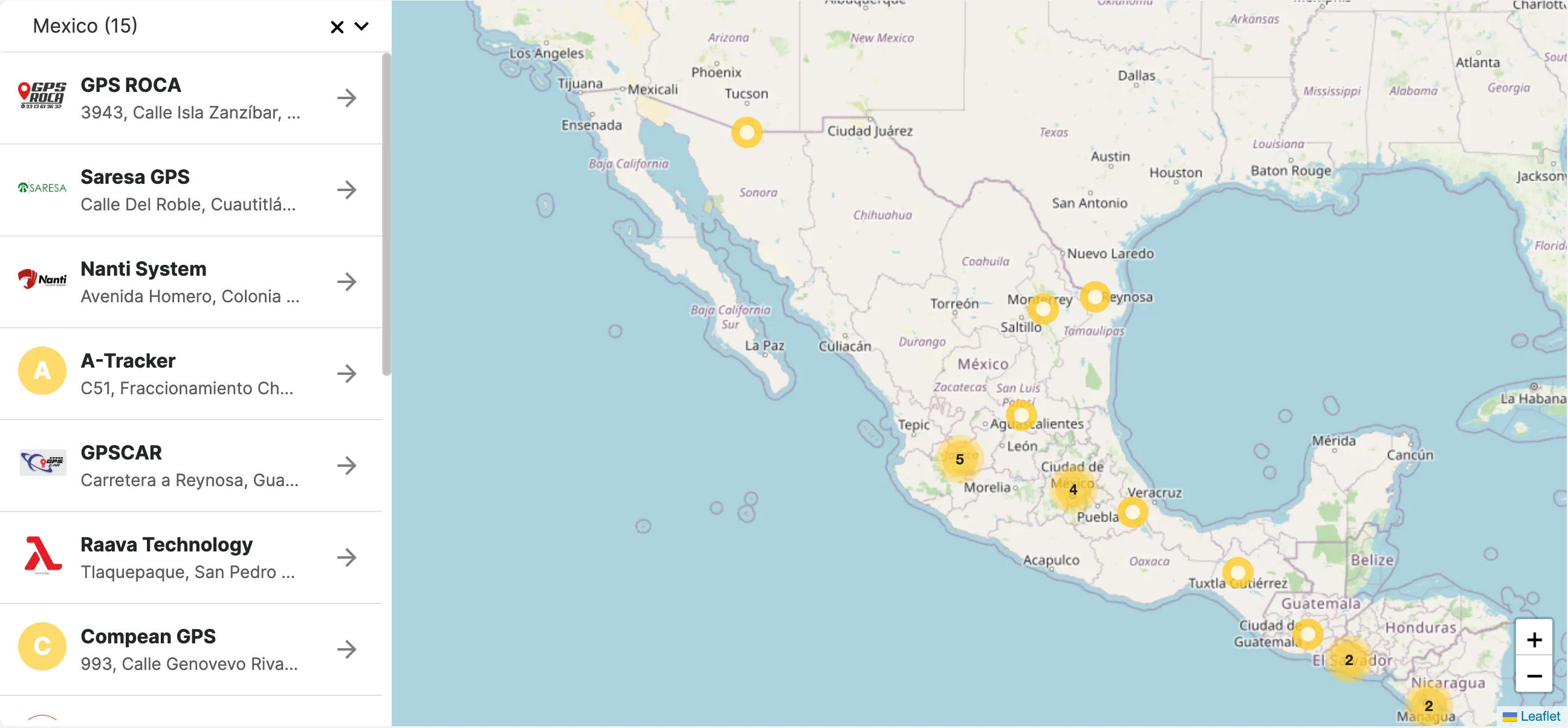 Mapa de socios de GPS-Trace