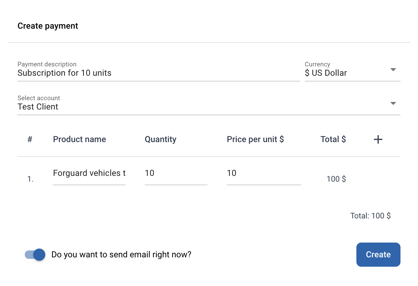 Creating Link for Payment in Partner Panel via Stripe