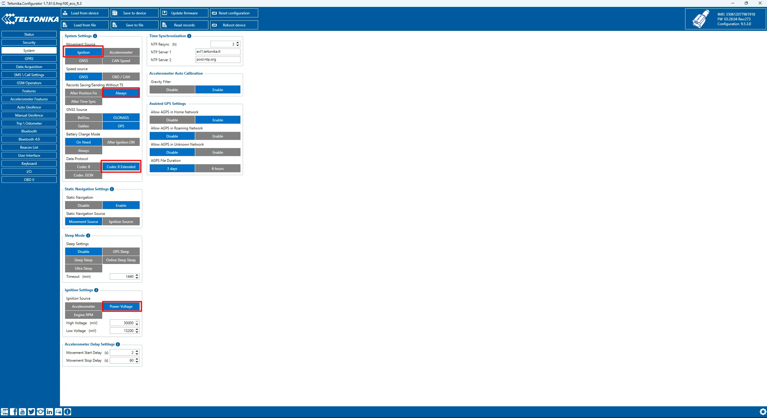 Configuraciones del sistema de Teltonika