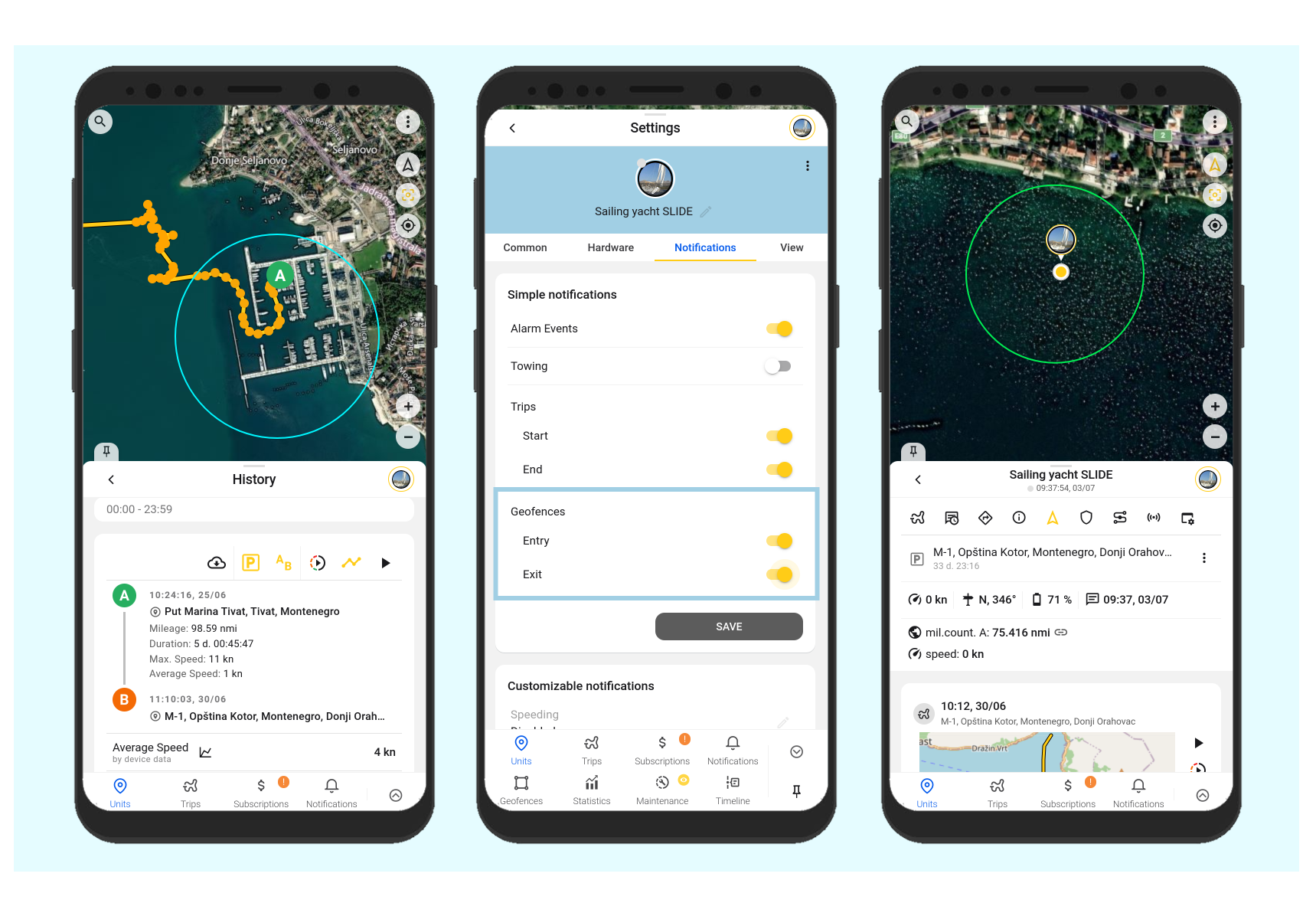 Geofences boat GPS tracking
