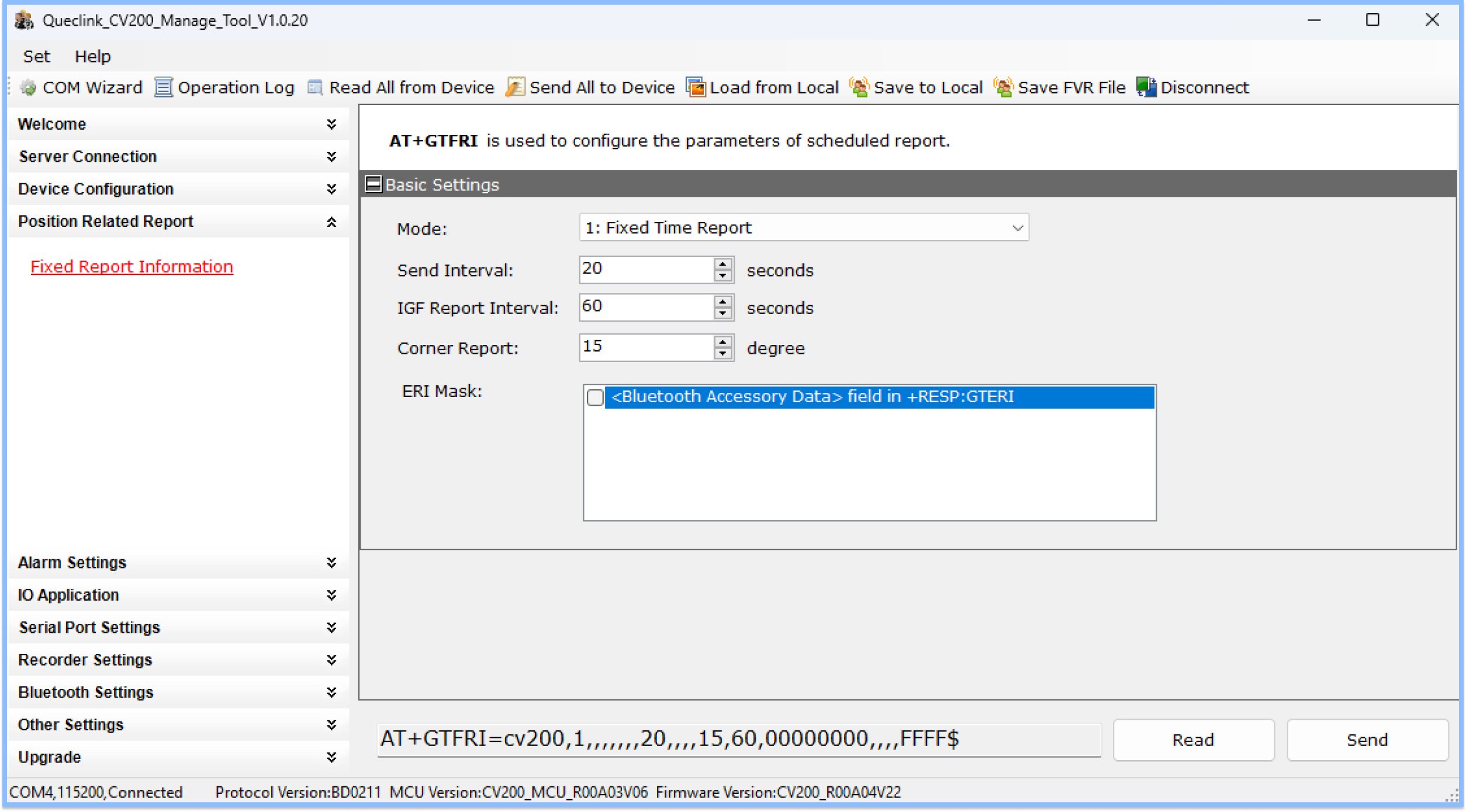 Queclink Configuration Time Reporting