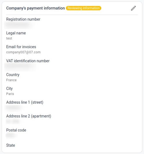 Company Payment Info