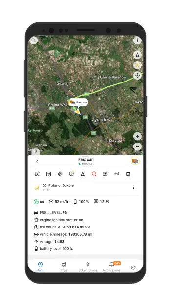 Dados do rastreador GPS em tempo real