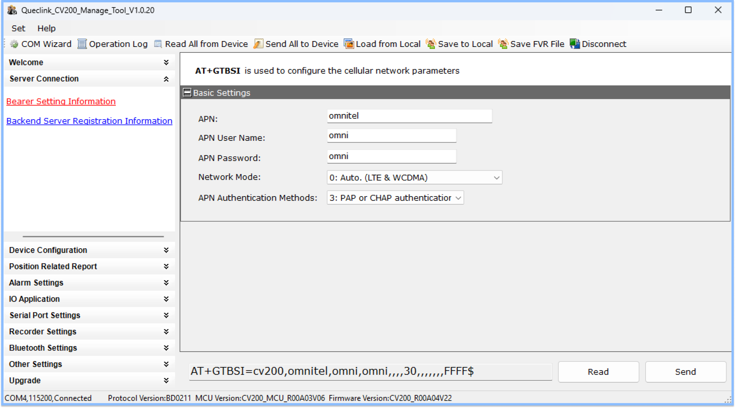 Queclink Configuration Apn