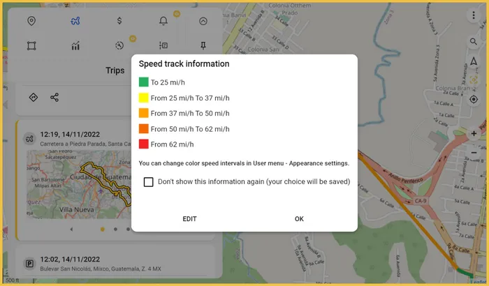 control de velocidad en la aplicaci&oacute;n de rastreo GPS