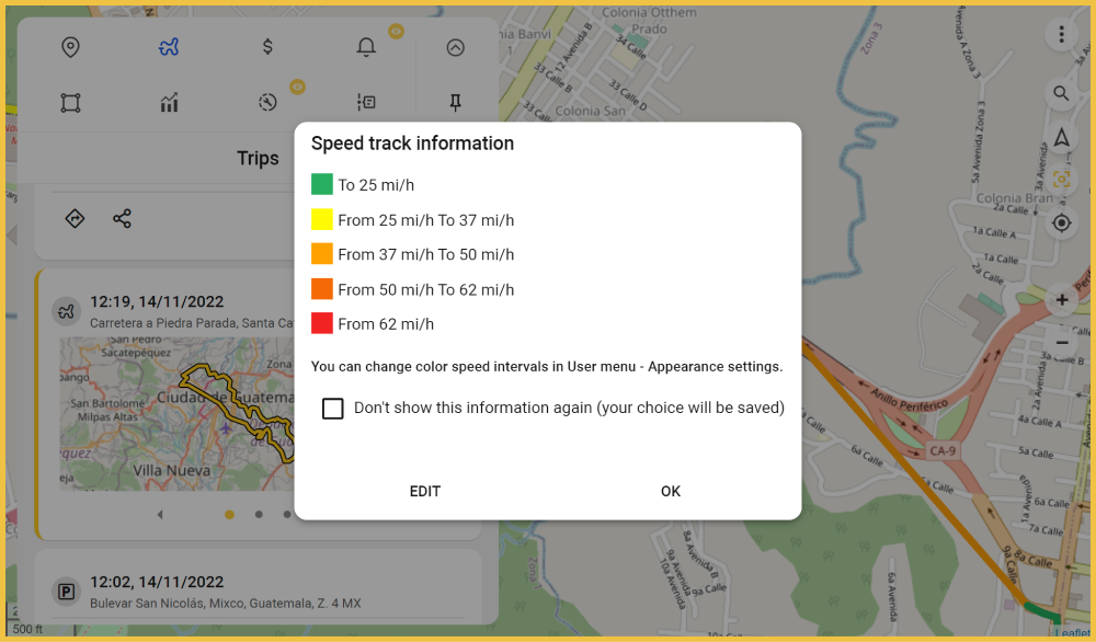 control de velocidad en la aplicación de rastreo GPS