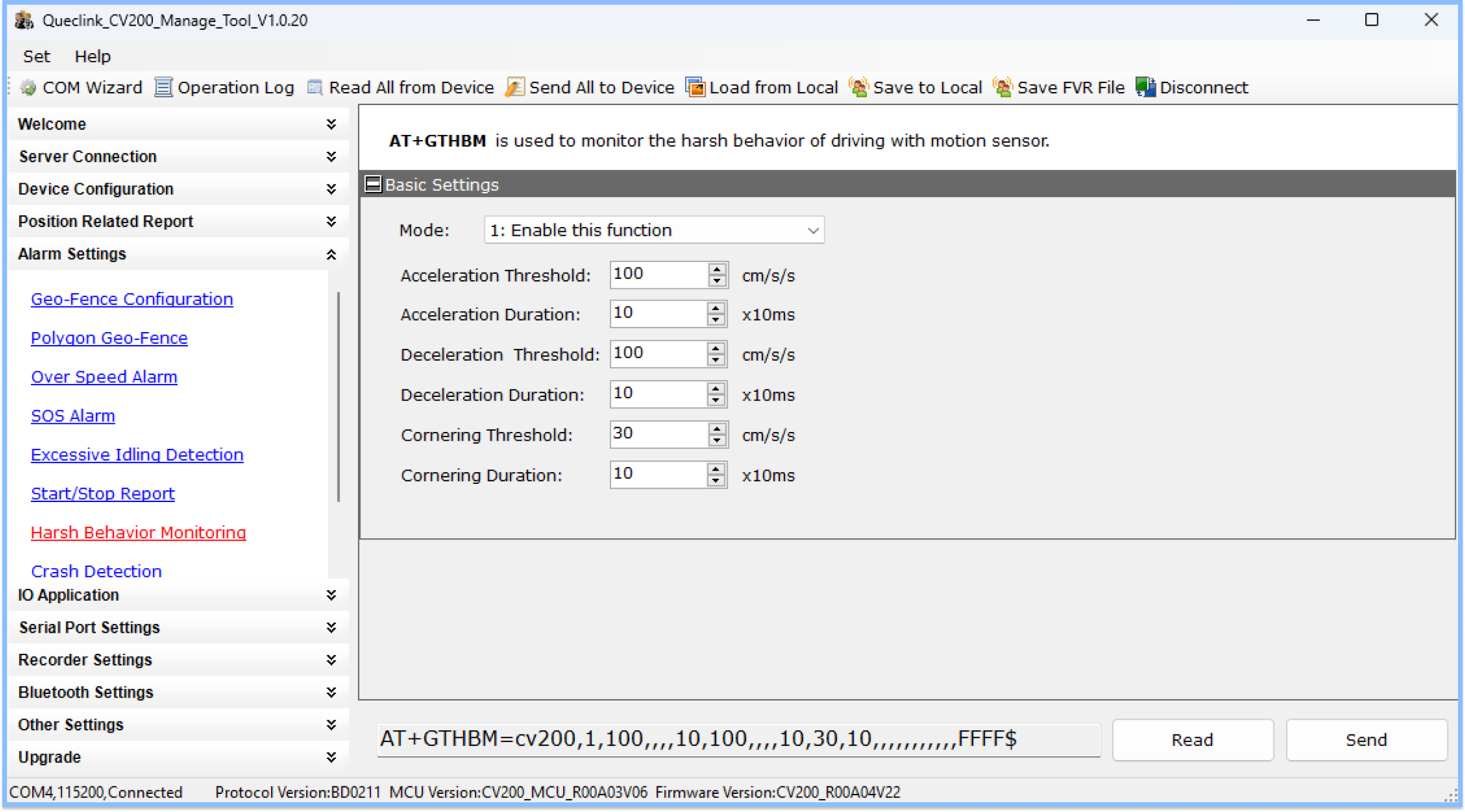 Queclink Configuration Harsh Behavior